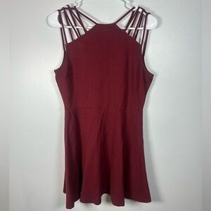Black Swan Burgundy Strappy Mini Dress Fit and Flare Skater size Large